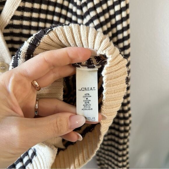 The GREAT. The Mini Striped Cardigan in Woodsmoke Stripe - Picture 7 of 10